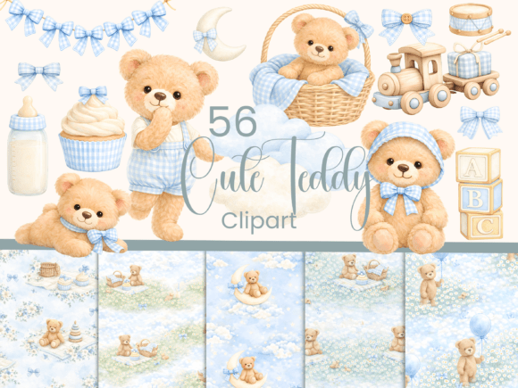 Blue Gingham Watercolor Teddy Bear Clipart: Your Nursery Design Toolkit