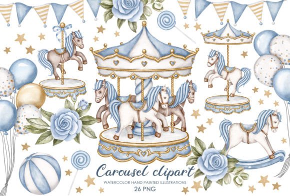 Blue Watercolor Carousel Horse Clipart: A Designer's Dream