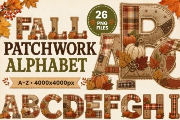 Cozy Autumn Design with Fall Patchwork Alphabet