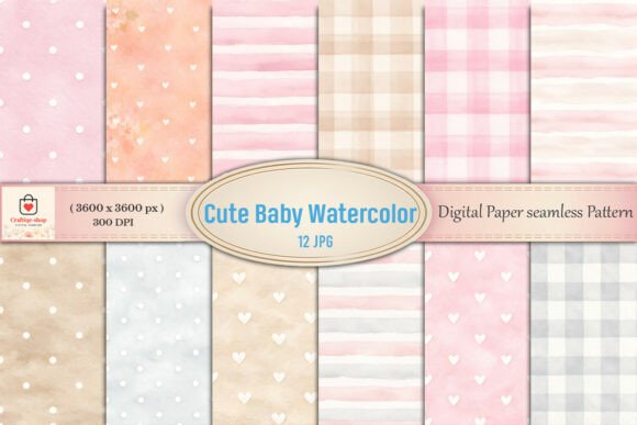 Cute Baby Watercolor Seamless Digital Paper Bundle