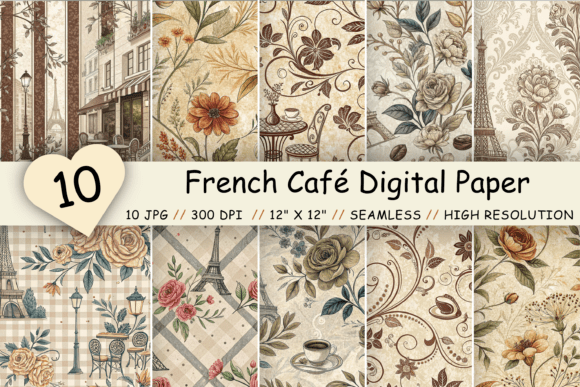 French Café Digital Paper Pack: Parisian Design Essentials