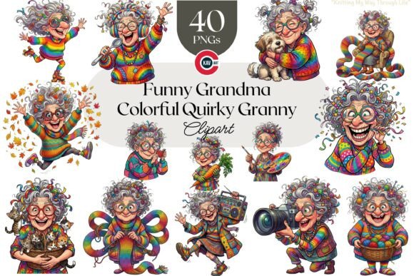 Funny Grandma Clipart: Colorful Quirky Granny Design