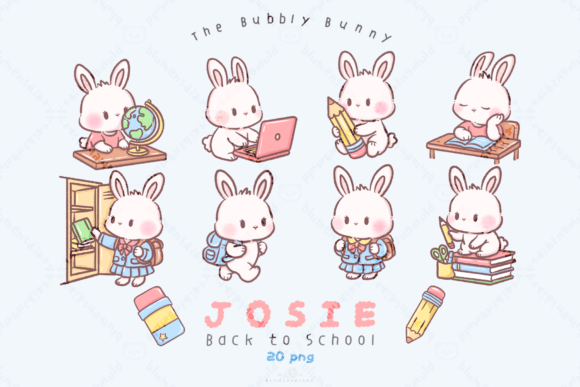 Kawaii Bunny Back to School Clipart: Meet Josie the Fluffy Bunny