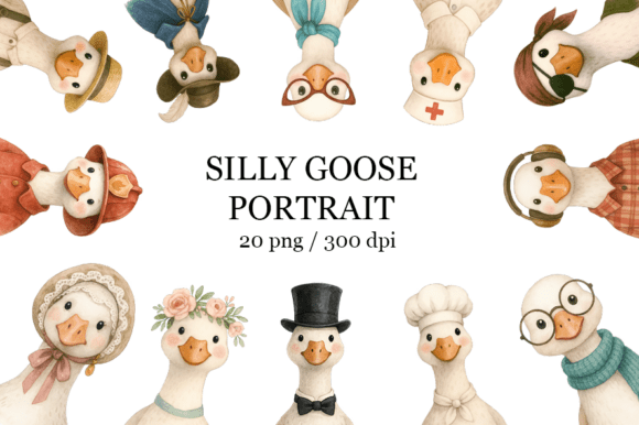 Silly Goose Clipart: Hand-Painted Charm for Your Projects