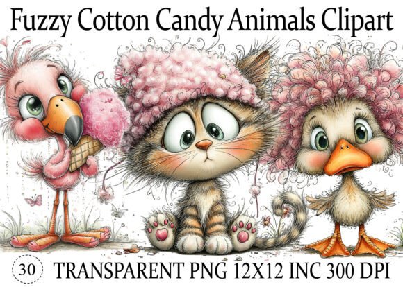 Unlocking Playful Design with Fuzzy Cotton Candy Animals PNG Clipart
