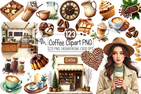 Watercolor Coffee Clipart PNG Bundle: Your Design Shortcut