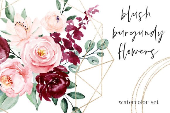 Watercolor Flowers and Floral Alphabet: A Designer's Guide to Blush & Burgundy