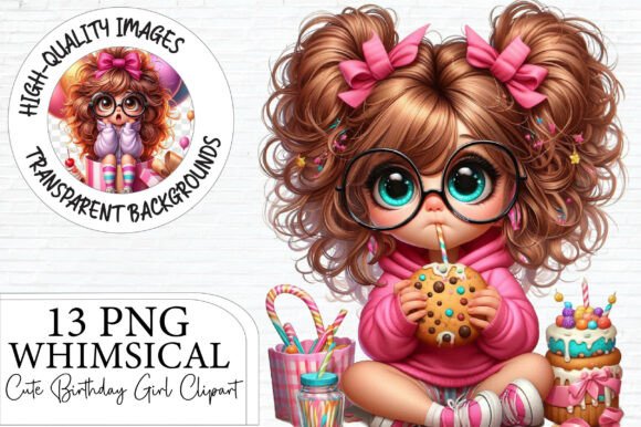 Whimsical Cute Birthday Girl Clipart for Creative Projects