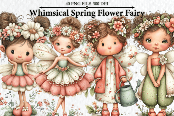 Whimsical Spring Flower Fairy Clipart for Enchanting Designs