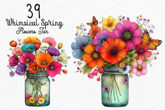 Whimsical Spring Flowers Jar Clipart: A Creative Toolkit